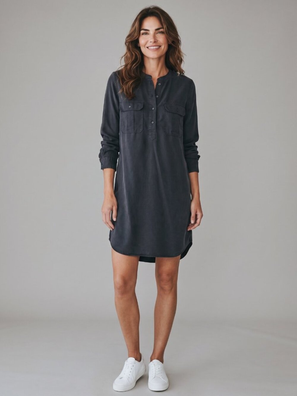 Banana Republic Navy Tencel Utility Pocket Shirt Dress